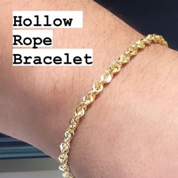 New 14k Hollow 4mm Rope Bracelet 8” Inches